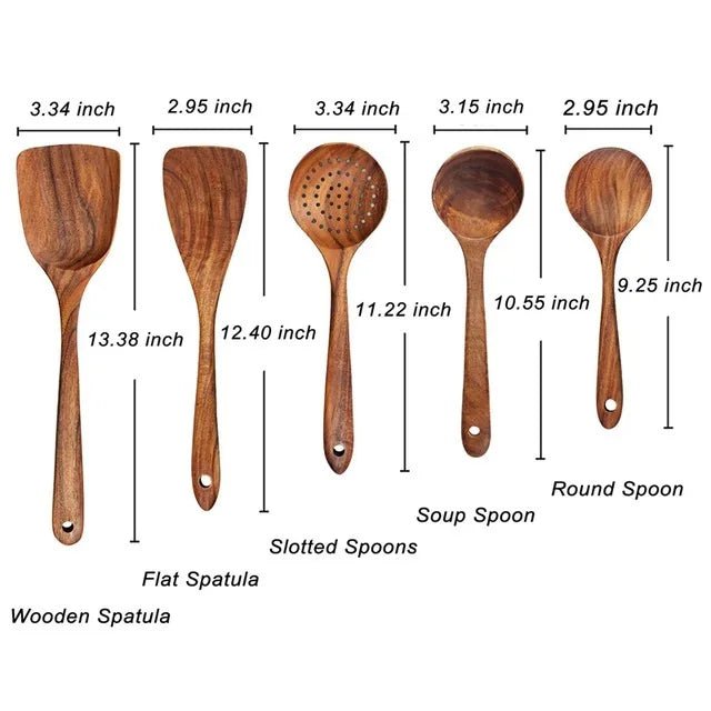 Ensemble de 9 Ustensiles de Cuisine en Bois - Cuillères et Outils Naturels Écologiques - Cuisine Chez Nadine