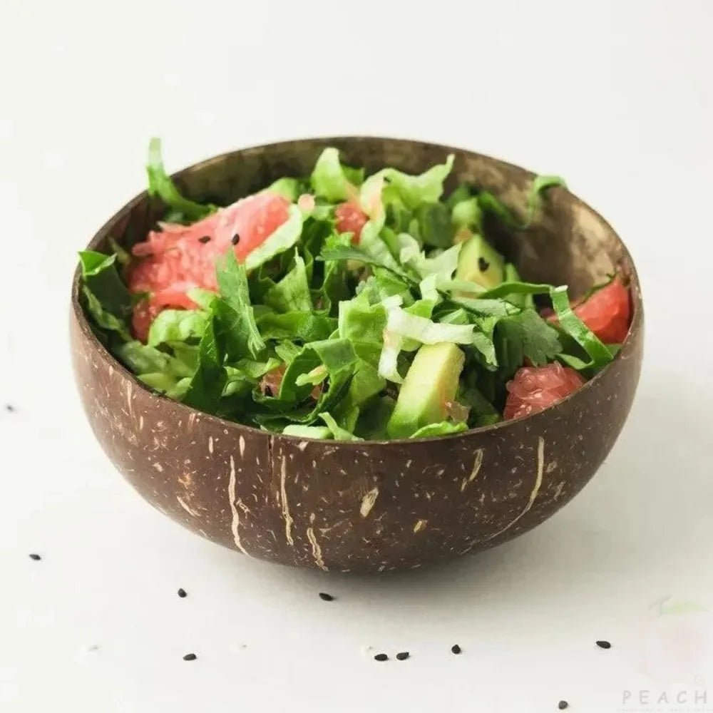 Ensemble de bols en noix de coco polis avec cuillères en bois - Bols naturels pour salades et smoothies - Cuisine Chez Nadine