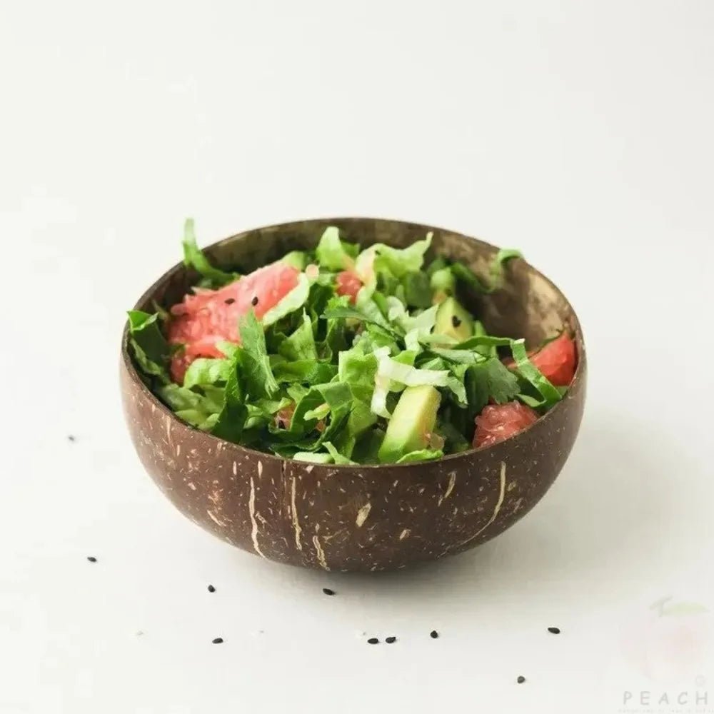 Ensemble de bols en noix de coco polis avec cuillères en bois - Bols naturels pour salades et smoothies - Cuisine Chez Nadine