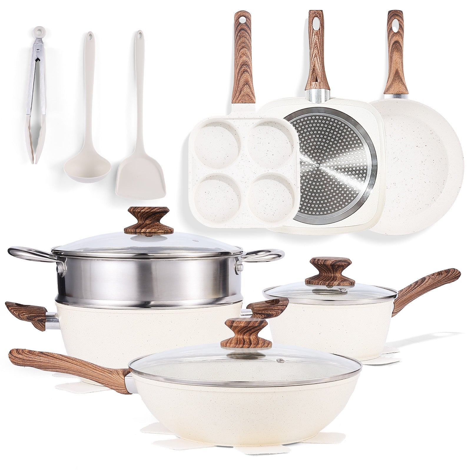 Ensemble de casseroles et poêles antiadhésives 12 ou 17 pièces - Poignées froides - Cuisine Chez Nadine