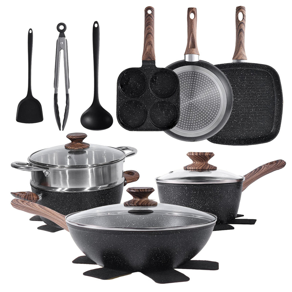 Ensemble de casseroles et poêles antiadhésives 12 ou 17 pièces - Poignées froides - Cuisine Chez Nadine