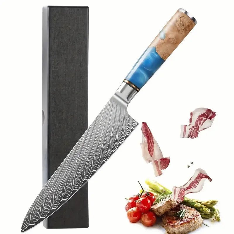 Ensemble de couteaux de cuisine Damascus LONSDOW 67 couches - Chef, Nakiri, Santoku - Cuisine Chez Nadine