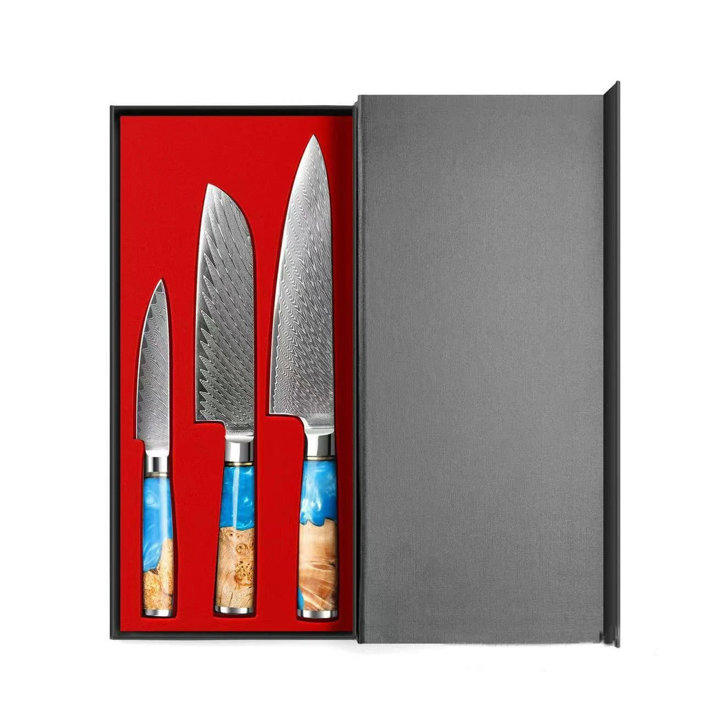 Ensemble de couteaux de cuisine Damascus LONSDOW 67 couches - Chef, Nakiri, Santoku - Cuisine Chez Nadine
