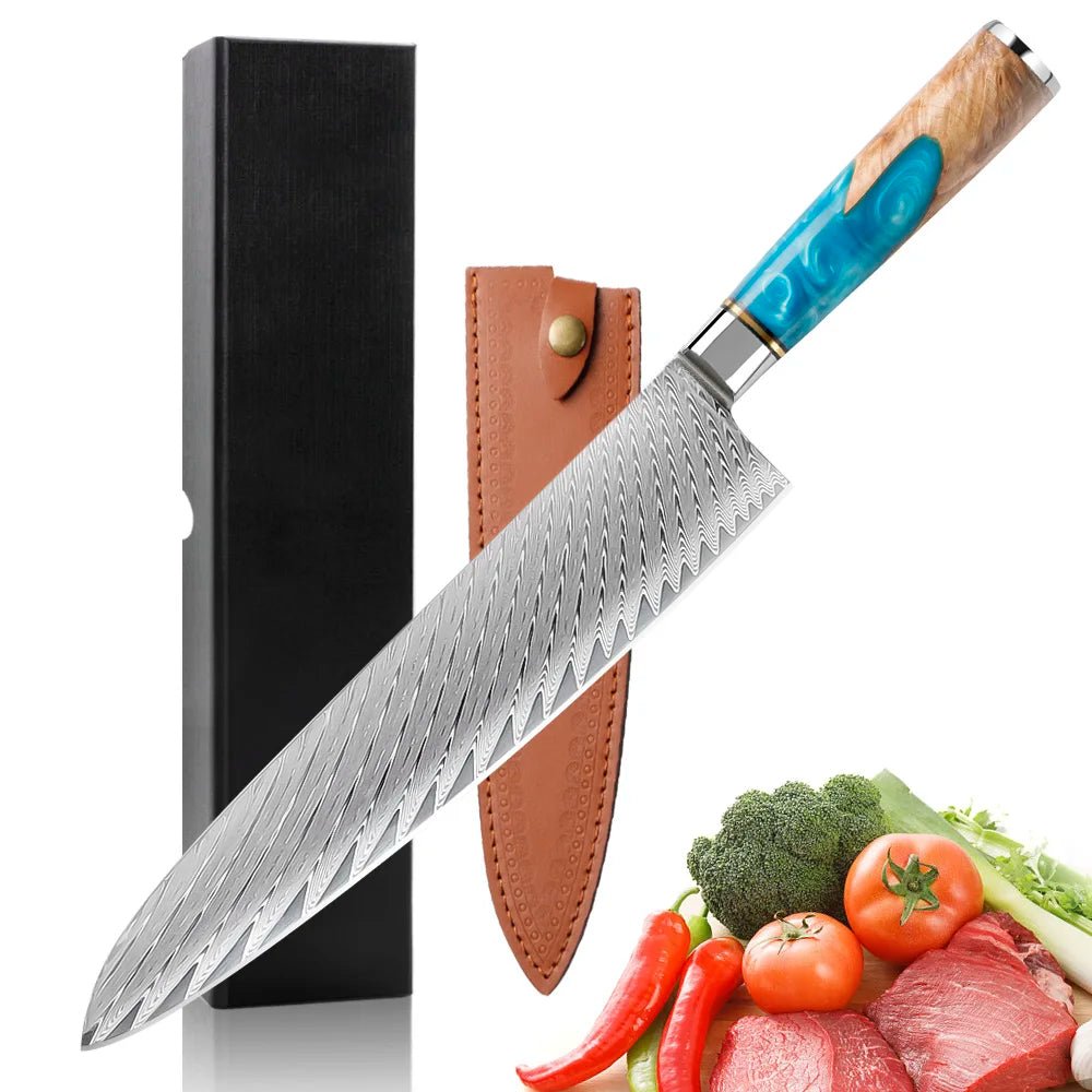 Ensemble de couteaux de cuisine Damascus LONSDOW 67 couches - Chef, Nakiri, Santoku - Cuisine Chez Nadine