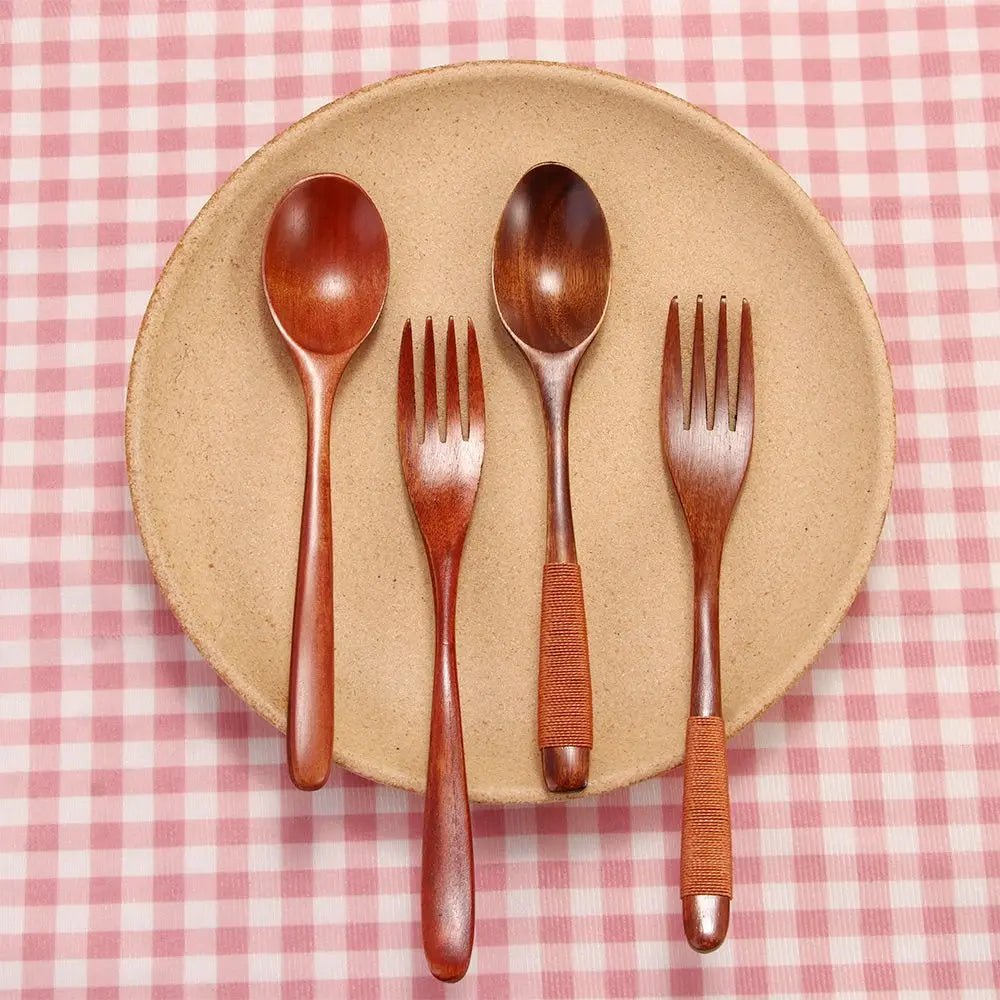 Ensemble de Couverts Aspect Bois - Cuillère et Fourchette pour Repas, Soupes, Céréales et Riz - Cuisine Chez Nadine