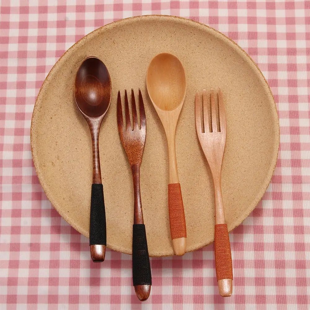 Ensemble de Couverts Aspect Bois - Cuillère et Fourchette pour Repas, Soupes, Céréales et Riz - Cuisine Chez Nadine