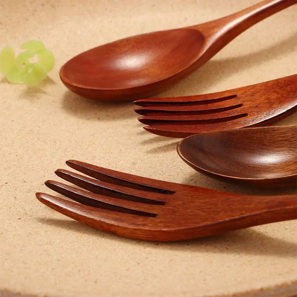 Ensemble de Couverts Aspect Bois - Cuillère et Fourchette pour Repas, Soupes, Céréales et Riz - Cuisine Chez Nadine