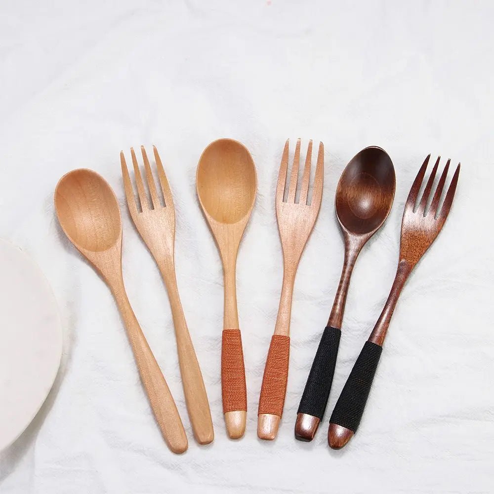 Ensemble de Couverts Aspect Bois - Cuillère et Fourchette pour Repas, Soupes, Céréales et Riz - Cuisine Chez Nadine