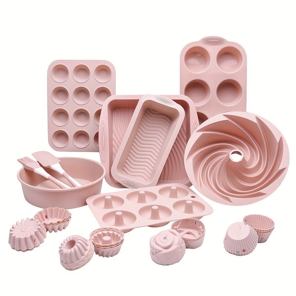 Ensemble de pâtisserie en silicone 33 pièces - Moules à gâteau, donuts, muffins et accessoires - Cuisine Chez Nadine
