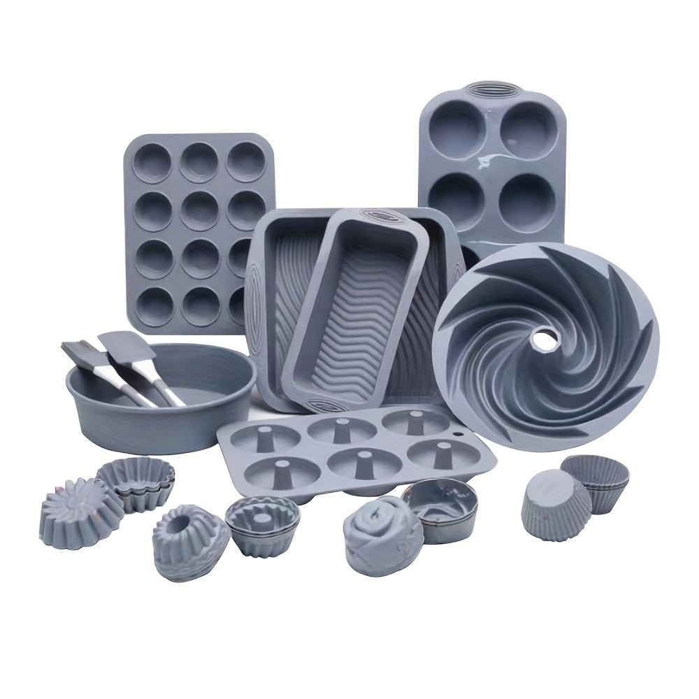 Ensemble de pâtisserie en silicone 33 pièces - Moules à gâteau, donuts, muffins et accessoires - Cuisine Chez Nadine