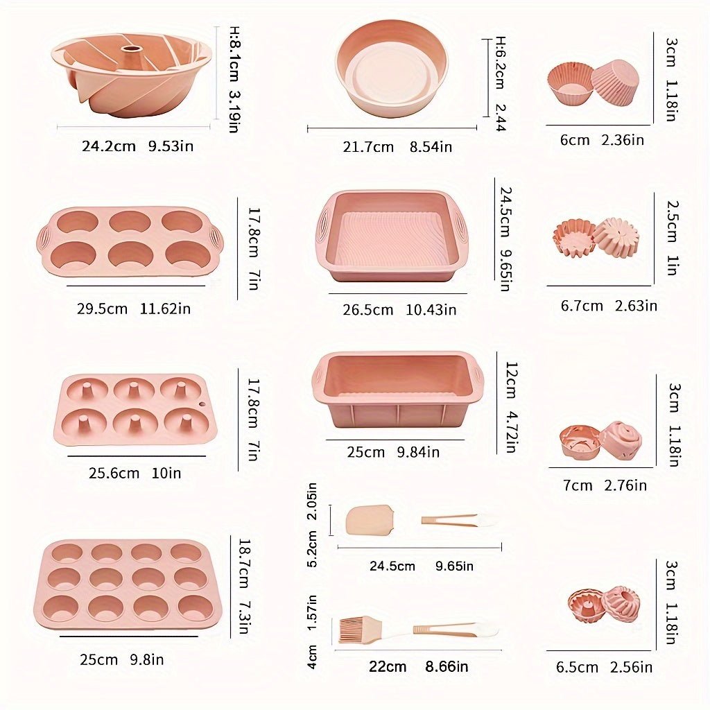 Ensemble de pâtisserie en silicone 33 pièces - Moules à gâteau, donuts, muffins et accessoires - Cuisine Chez Nadine