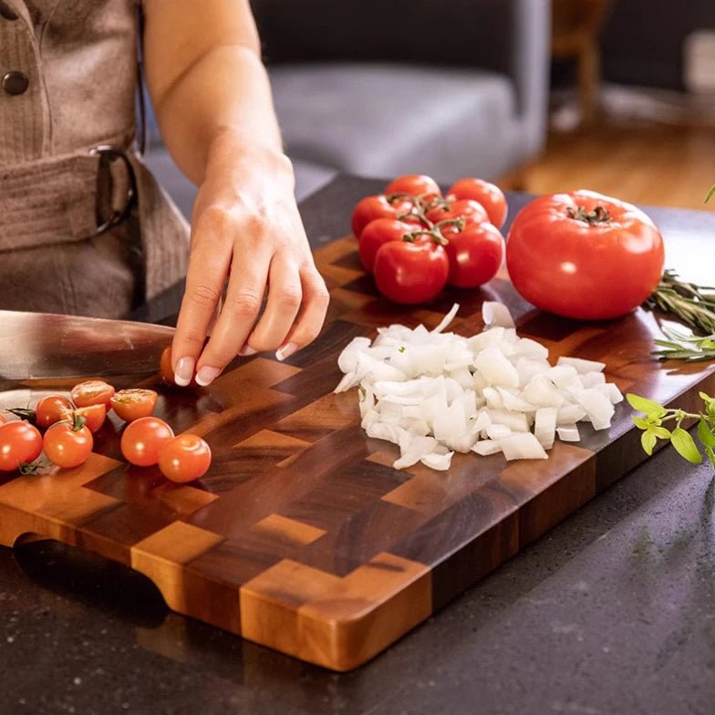 Ensemble de planches à découper en bois d'acacia - Grain de bout pour viande et légumes - Planche de boucher pour usage cuisine - Cuisine Chez Nadine