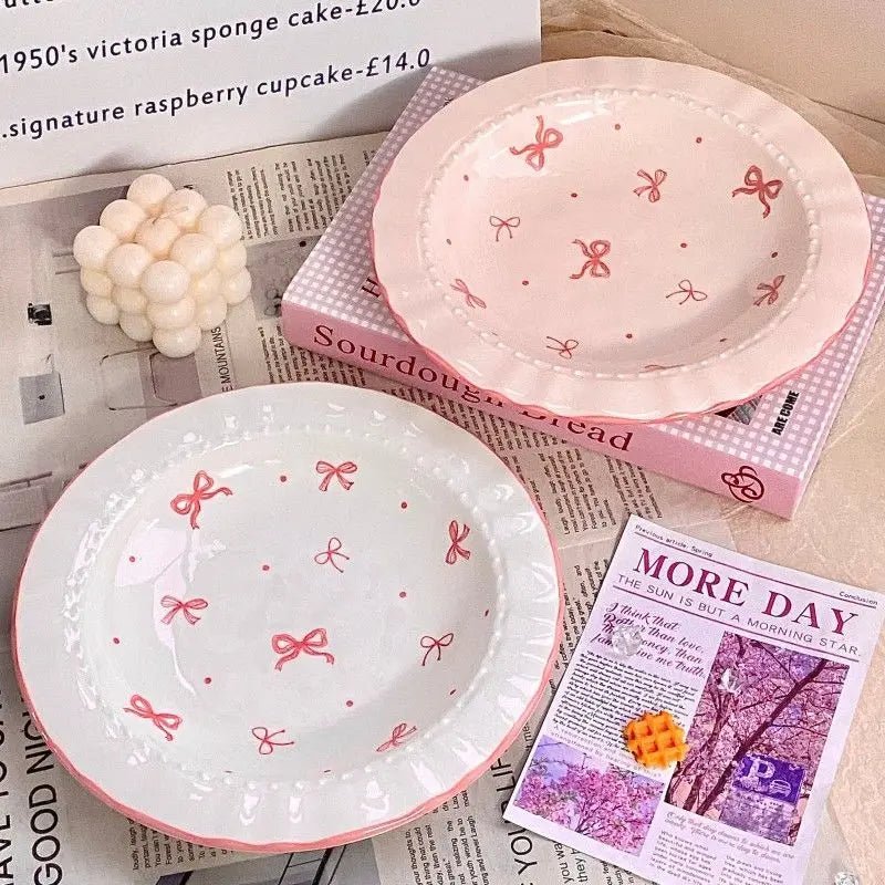 Ensemble de vaisselle en céramique style coréen avec motif nœud - Bols et assiettes pour repas, salade et dessert - Cuisine Chez Nadine