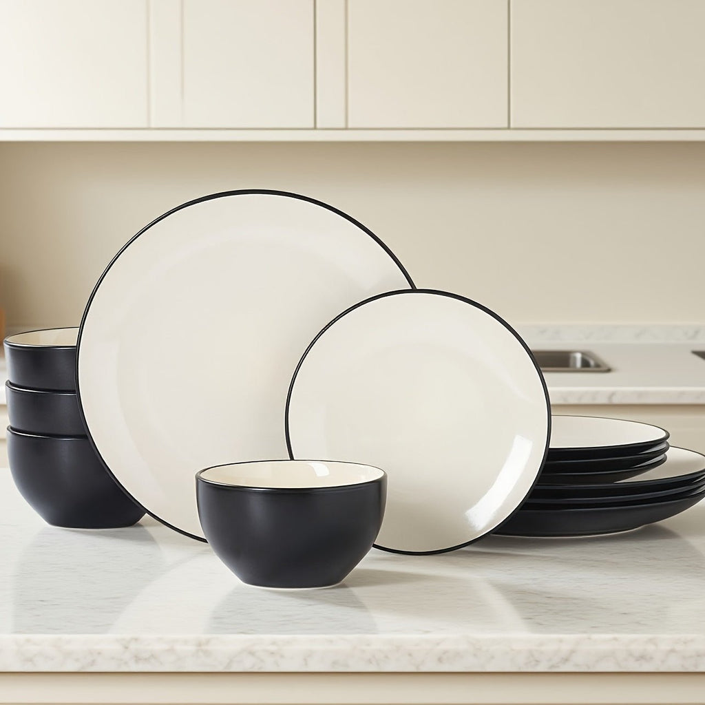 Ensemble de vaisselle QOMO - 1996 12 pièces en céramique - Design moderne haut de gamme - Cuisine Chez Nadine