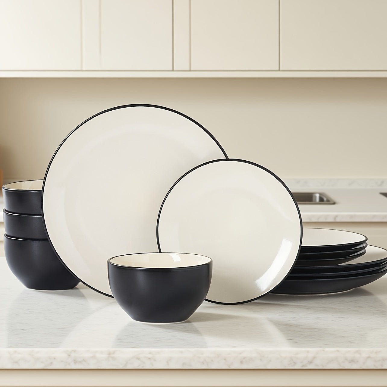 Ensemble de vaisselle QOMO - 1996 12 pièces en céramique - Design moderne haut de gamme - Cuisine Chez Nadine
