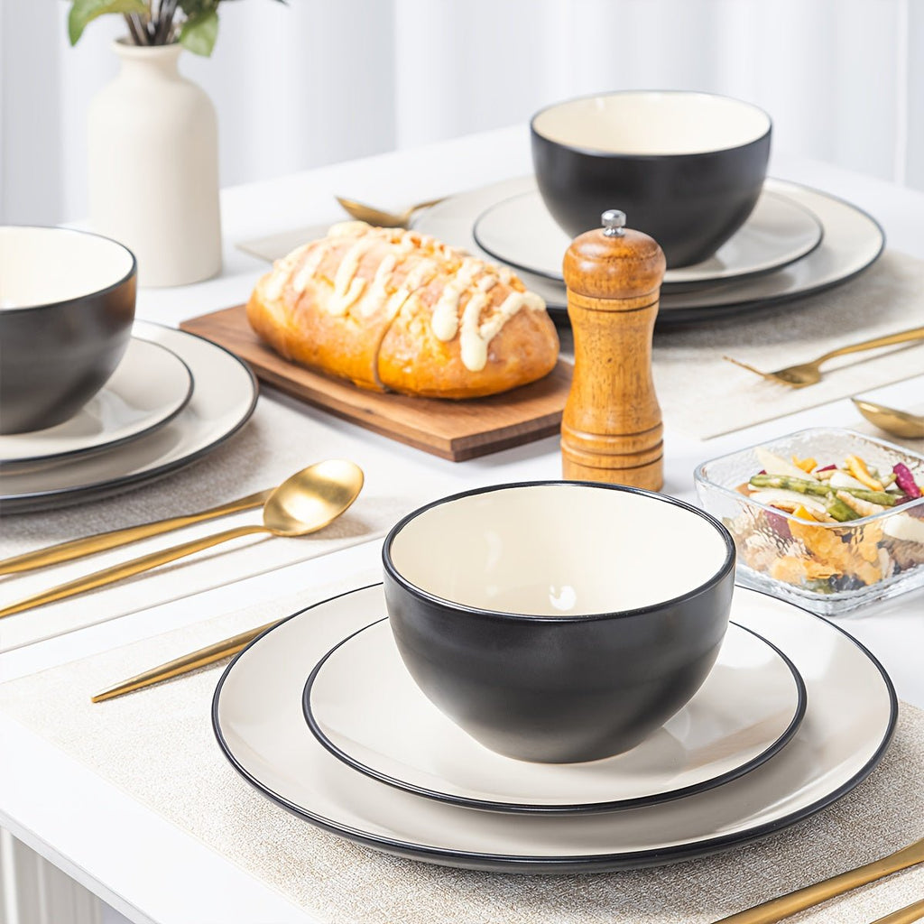 Ensemble de vaisselle QOMO - 1996 12 pièces en céramique - Design moderne haut de gamme - Cuisine Chez Nadine