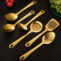 Ensemble d'Ustensiles de Cuisine en Acier Inoxydable - 6 Pièces Doré Style Coréen avec Spatule, Cuillères à Soupe et Fondue - Cuisine Chez Nadine