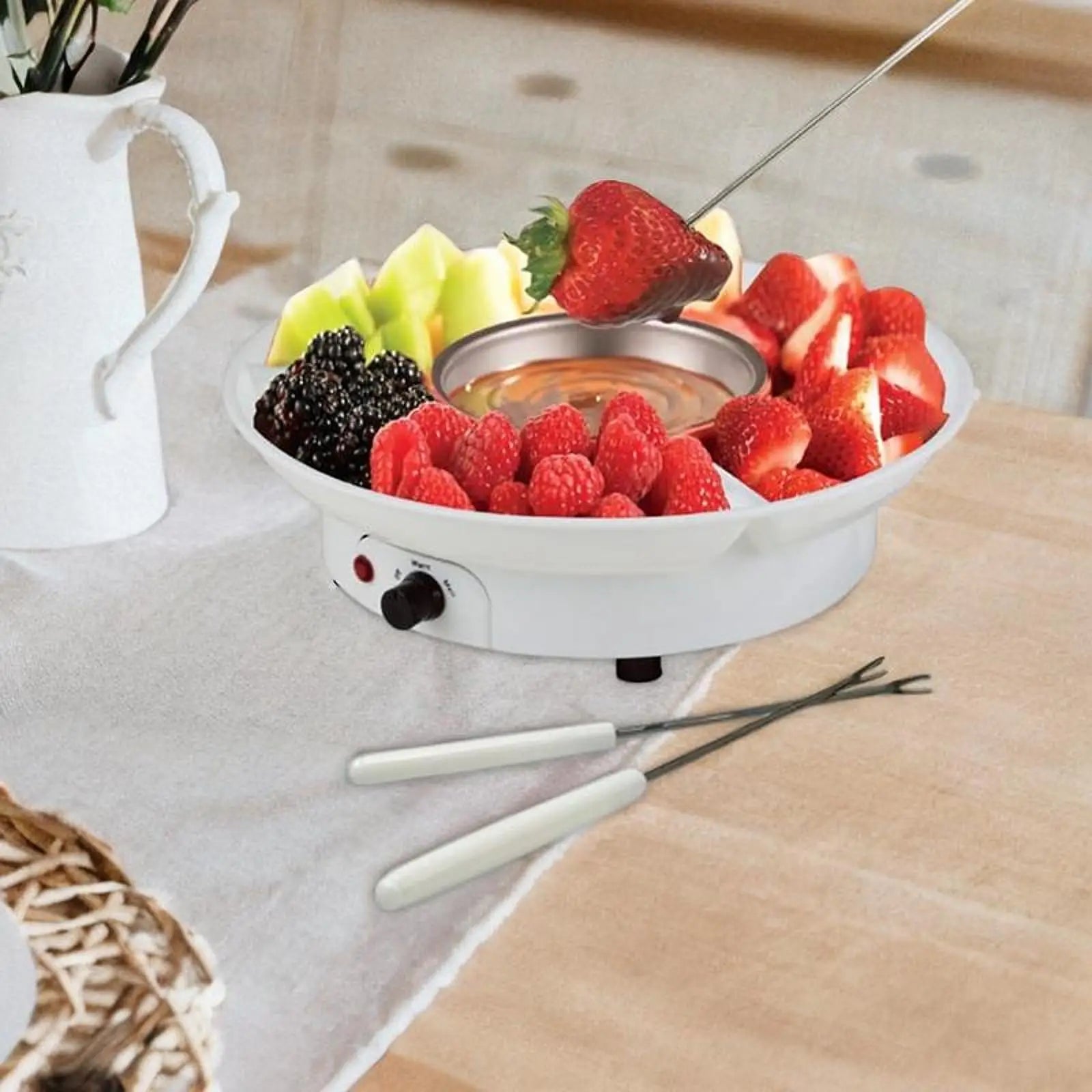 Ensemble Fondue Électrique avec Plateaux Amovibles - Appareil à Fondue au Chocolat et Fromage avec Contrôle de Température - Cuisine Chez Nadine