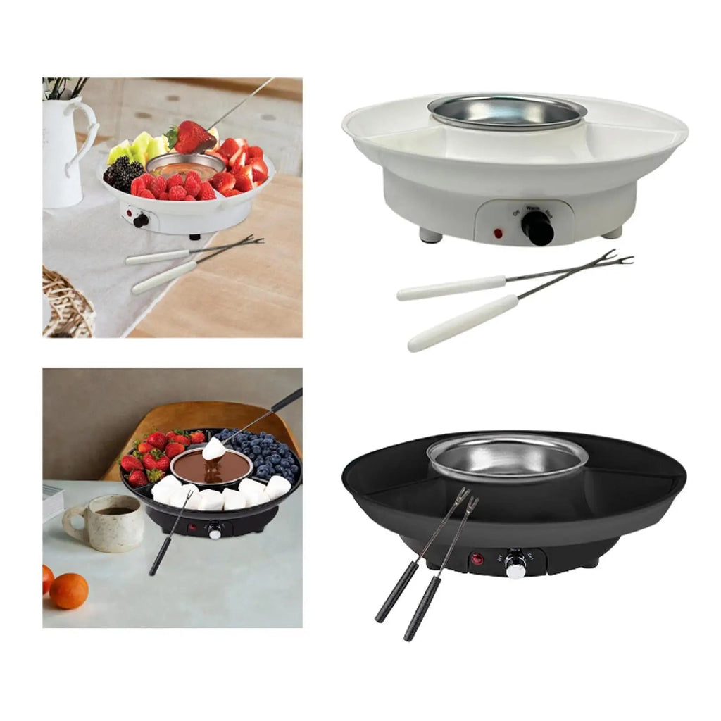 Ensemble Fondue Électrique avec Plateaux Amovibles - Appareil à Fondue au Chocolat et Fromage avec Contrôle de Température - Cuisine Chez Nadine