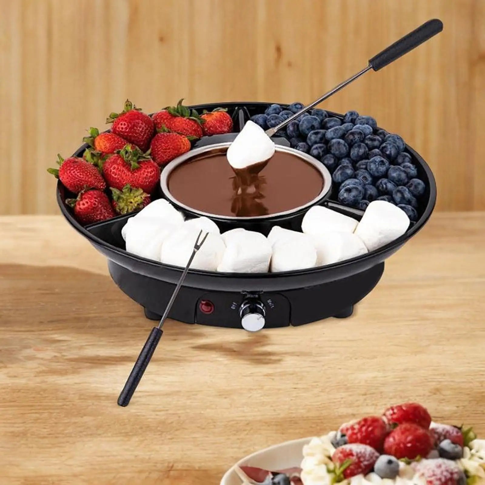 Ensemble Fondue Électrique avec Plateaux Amovibles - Appareil à Fondue au Chocolat et Fromage avec Contrôle de Température - Cuisine Chez Nadine