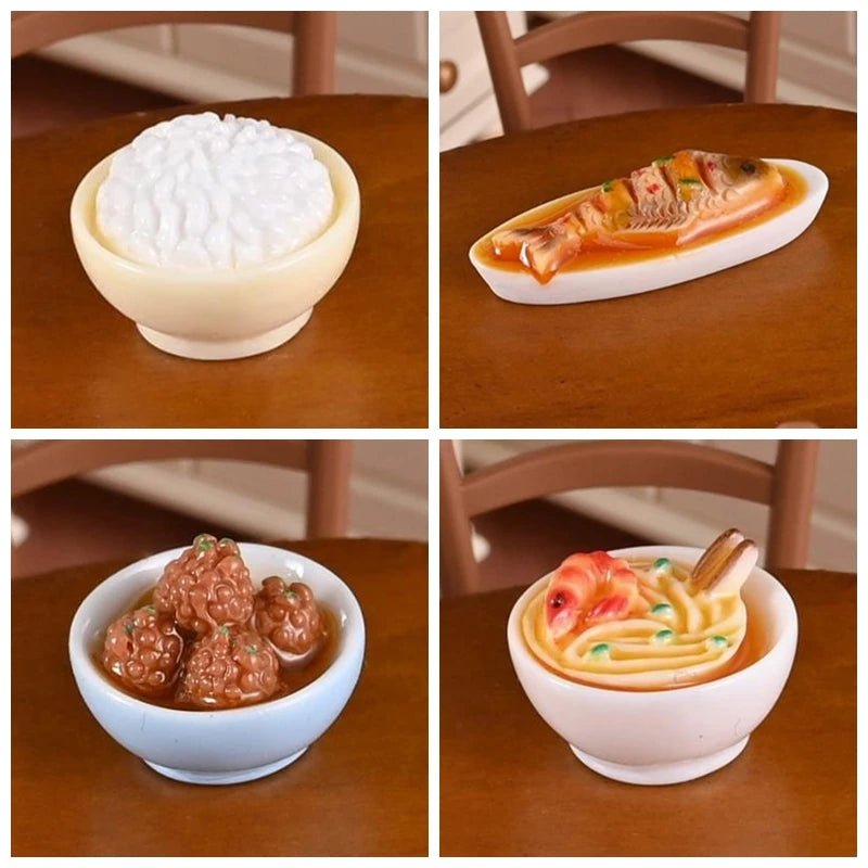 Ensemble miniature de plats chinois pour maison de poupée - Bols, riz et aliments en résine - Décoration de cuisine DIY - Cuisine Chez Nadine