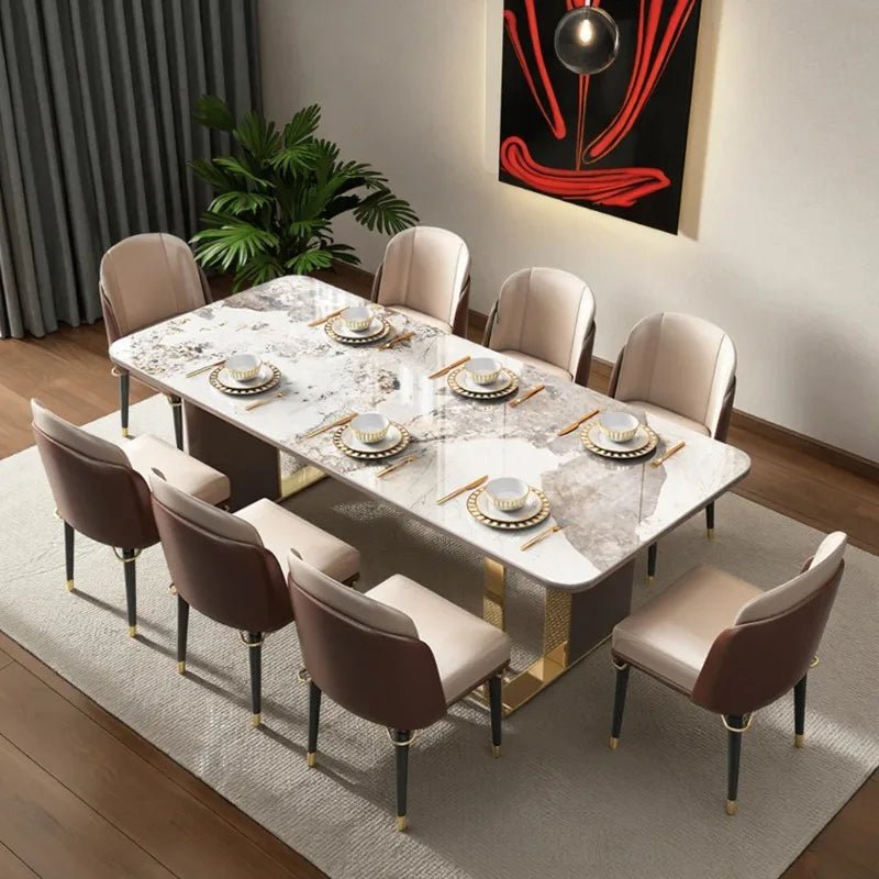 Ensemble salle à manger luxe 6 places - Table et chaises en marbre et acier inoxydable - Cuisine Chez Nadine