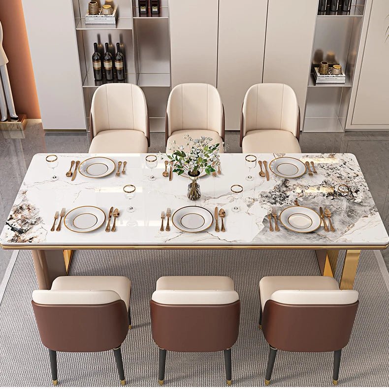 Ensemble salle à manger luxe 6 places - Table et chaises en marbre et acier inoxydable - Cuisine Chez Nadine
