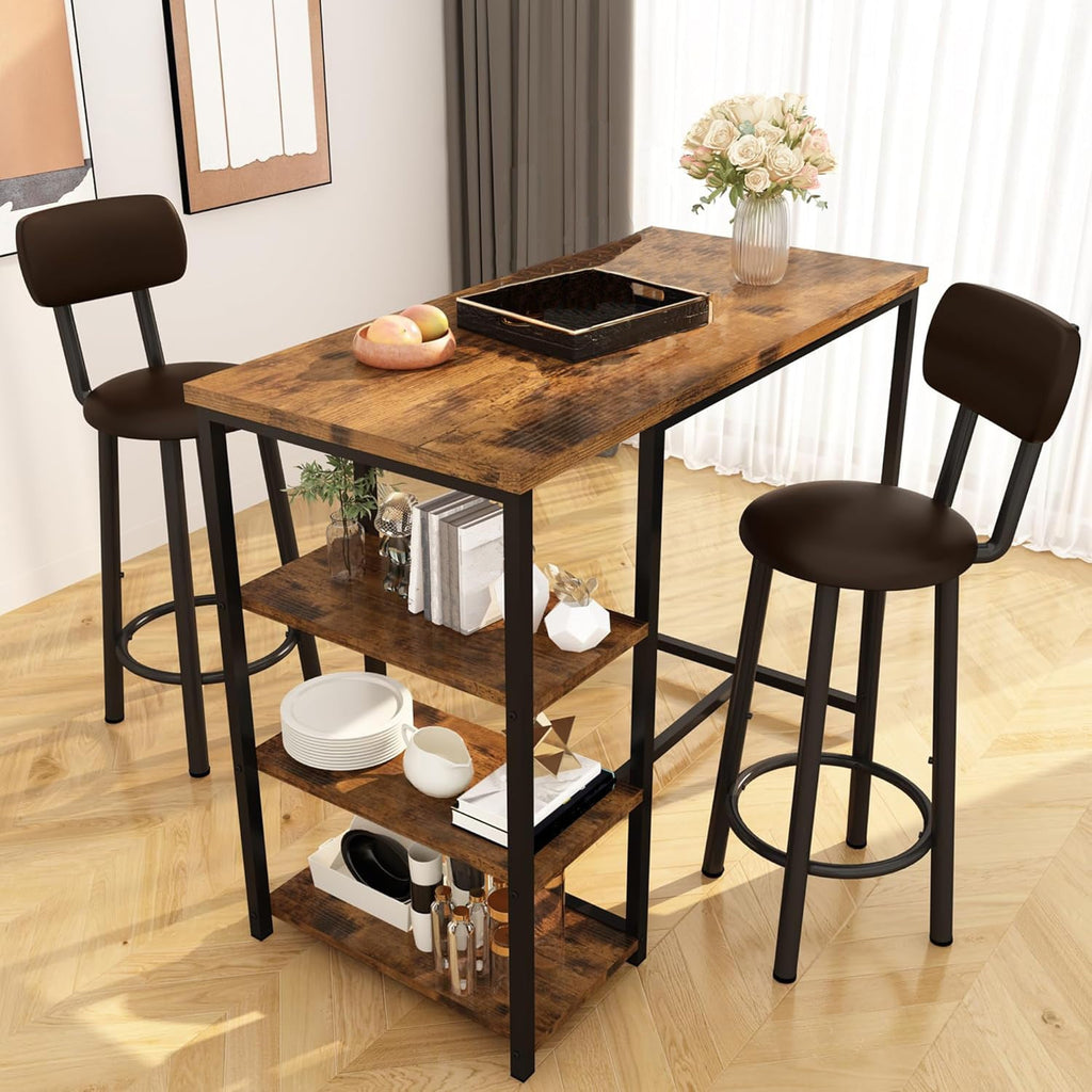 Ensemble Table Cuisine 2 Personnes pour Petit Espace - Îlot Cuisine Haute avec 2 Tabourets Cuir PU Dossier Noir Moderne - Cuisine Chez Nadine