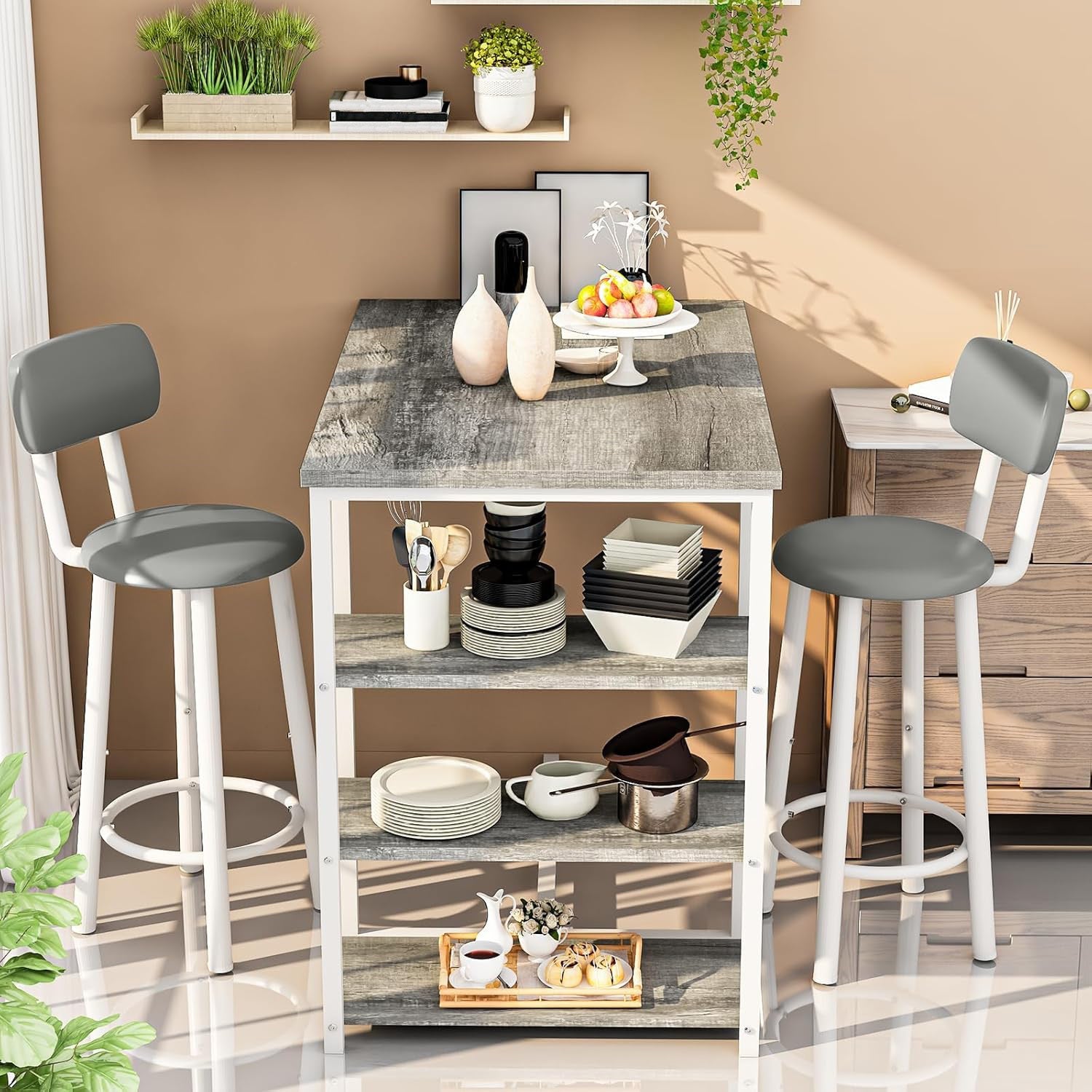 Ensemble Table Cuisine 2 Personnes pour Petit Espace - Îlot Cuisine Haute avec 2 Tabourets Cuir PU Dossier Noir Moderne - Cuisine Chez Nadine