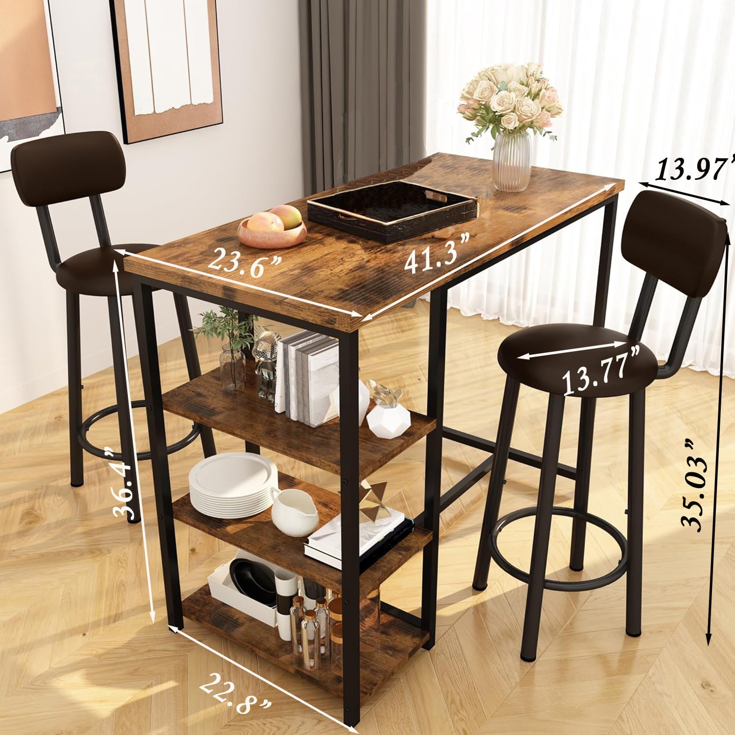 Ensemble Table Cuisine 2 Personnes pour Petit Espace - Îlot Cuisine Haute avec 2 Tabourets Cuir PU Dossier Noir Moderne - Cuisine Chez Nadine