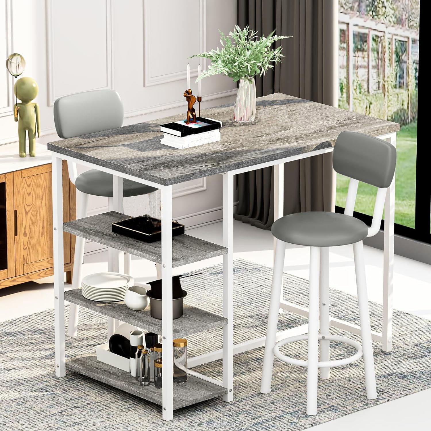 Ensemble Table Cuisine 2 Personnes pour Petit Espace - Îlot Cuisine Haute avec 2 Tabourets Cuir PU Dossier Noir Moderne - Cuisine Chez Nadine