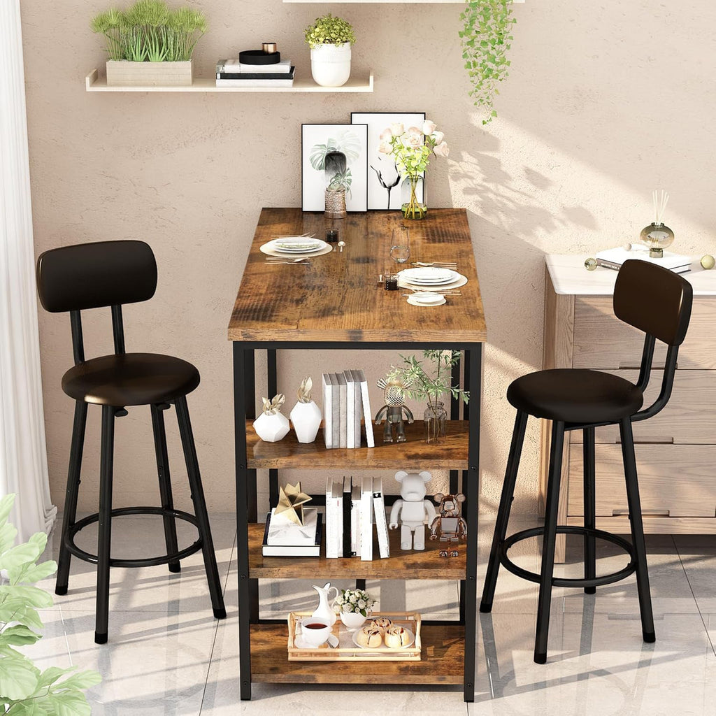 Ensemble Table Cuisine 2 Personnes pour Petit Espace - Îlot Cuisine Haute avec 2 Tabourets Cuir PU Dossier Noir Moderne - Cuisine Chez Nadine