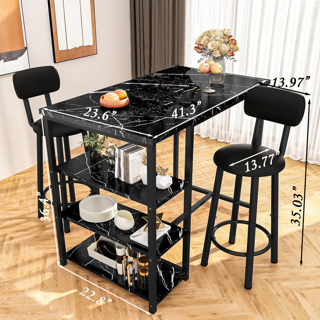 Ensemble Table Cuisine 2 Personnes pour Petit Espace - Îlot Cuisine Haute avec 2 Tabourets Cuir PU Dossier Noir Moderne - Cuisine Chez Nadine