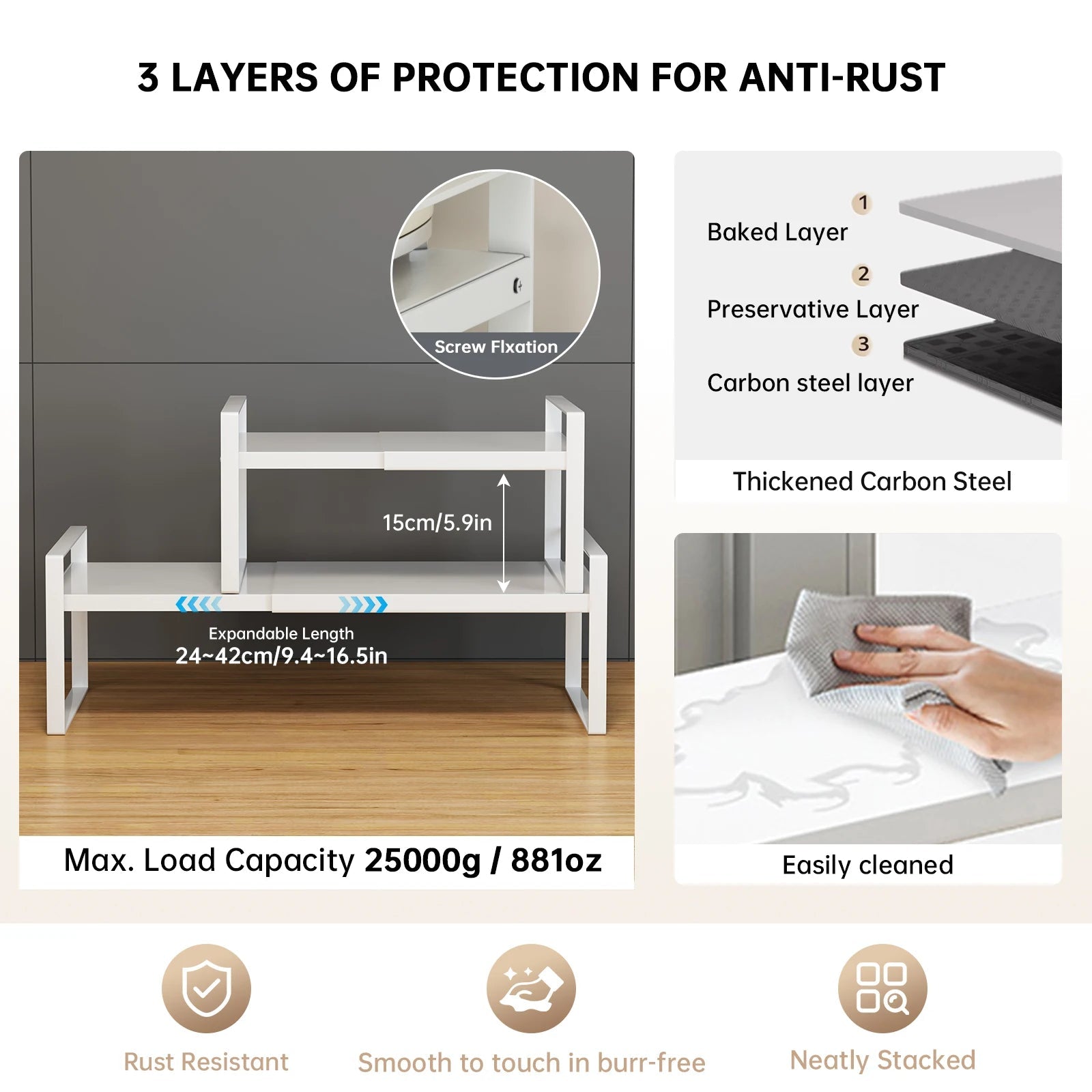 Étagère de rangement extensible pour cuisine - Support multi - niveaux ajustable sous évier et dans armoire - Cuisine Chez Nadine