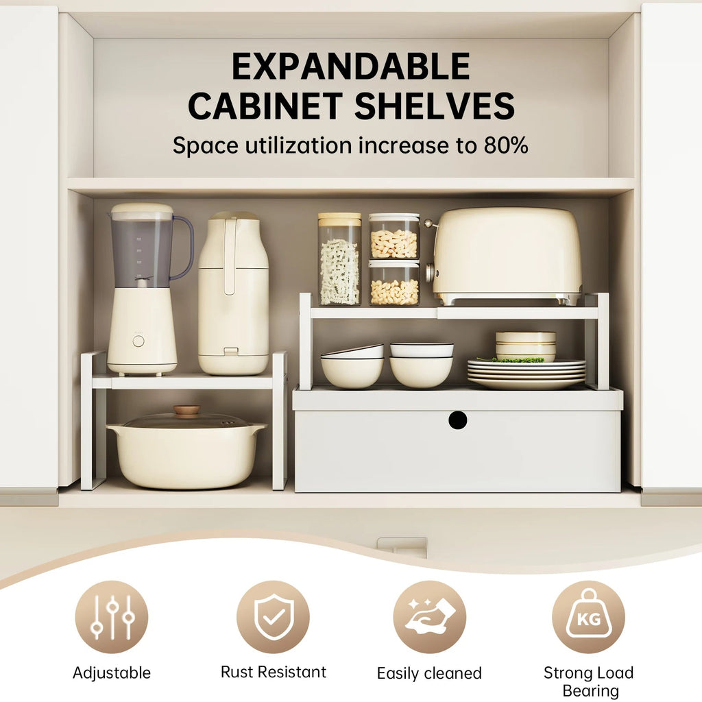 Étagère de rangement extensible pour cuisine - Support multi - niveaux ajustable sous évier et dans armoire - Cuisine Chez Nadine