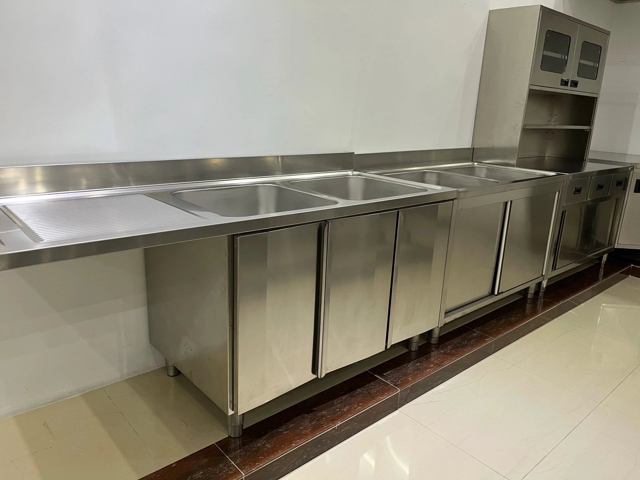 Évier de Cuisine Double en Acier Inoxydable avec Grande Armoire et Tiroirs - Robinetterie Incluse 1200x700x800mm - Cuisine Chez Nadine