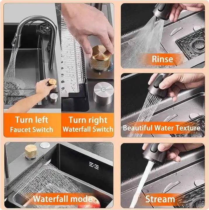 Évier de Cuisine en Inox 304 – Bac Simple, Robinet Cascade Inclus - Cuisine Chez Nadine