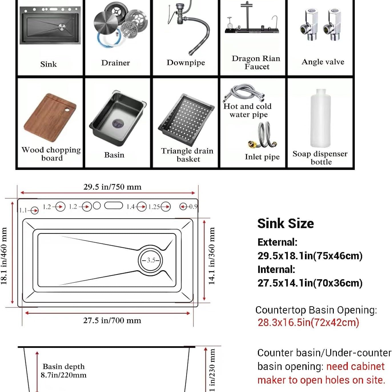 Évier de cuisine intelligent Broncho 29,5 x 18,1 pouces - Acier inoxydable 304 avec affichage numérique, double cascade et robinet pivotant - Cuisine Chez Nadine