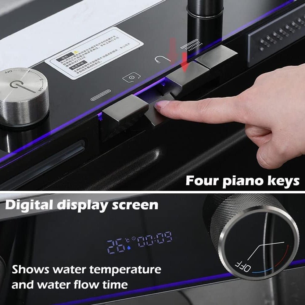 Évier de cuisine intelligent Broncho Nano avec double cascade - Acier inoxydable avec affichage numérique, robinet extractible et accessoires - Station de travail multifonction - Cuisine Chez Nadine