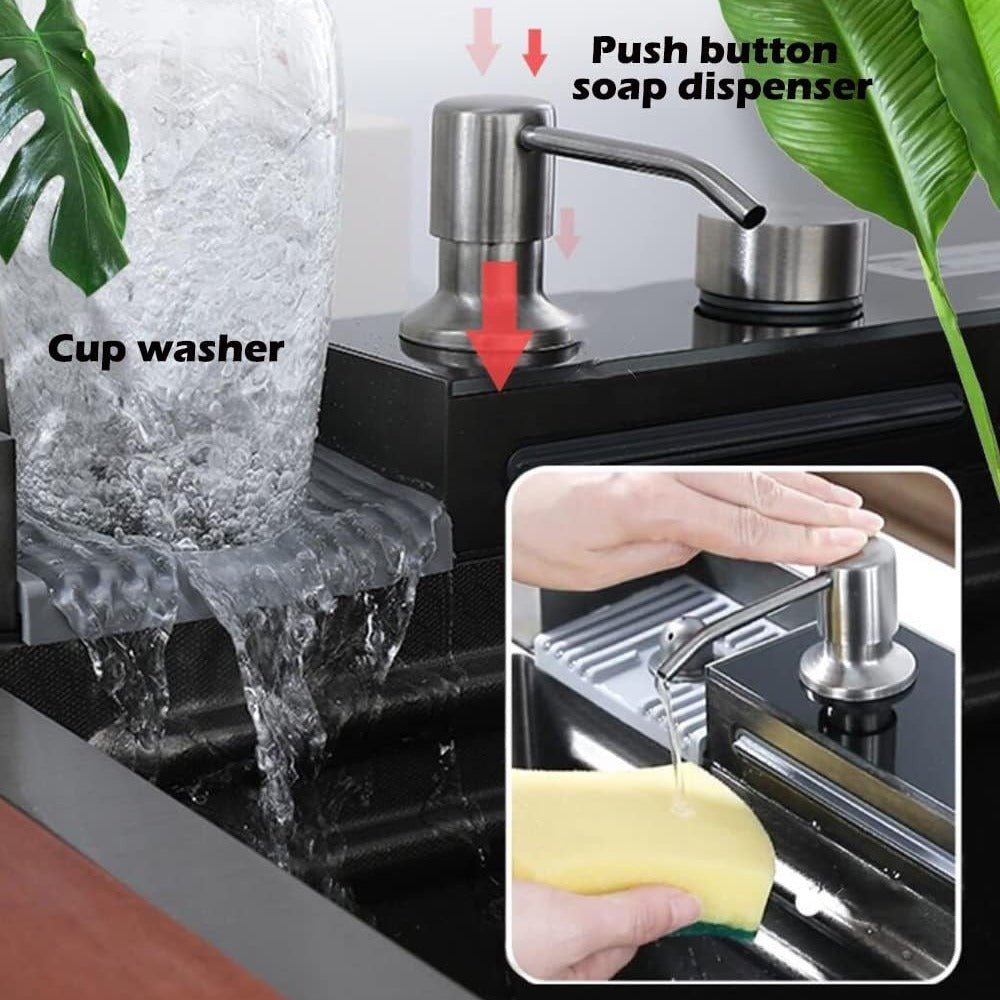 Évier de cuisine intelligent Broncho Nano avec double cascade - Acier inoxydable avec affichage numérique, robinet extractible et accessoires - Station de travail multifonction - Cuisine Chez Nadine