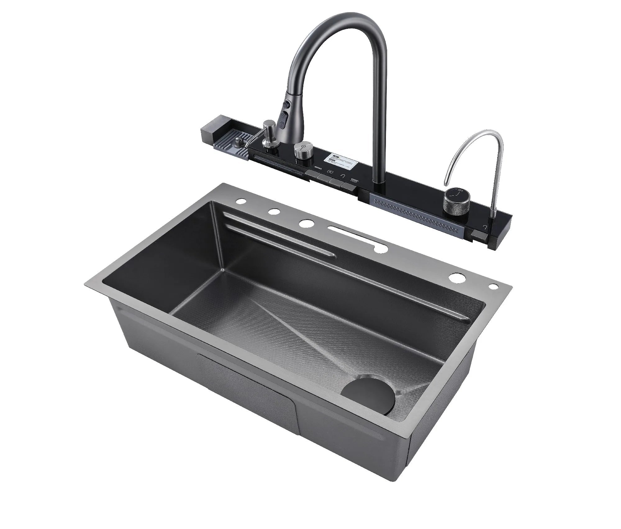 Évier de Cuisine Intelligent en Inox – Affichage Digital, Rince - Tasse, Finition Nano Noire - Cuisine Chez Nadine
