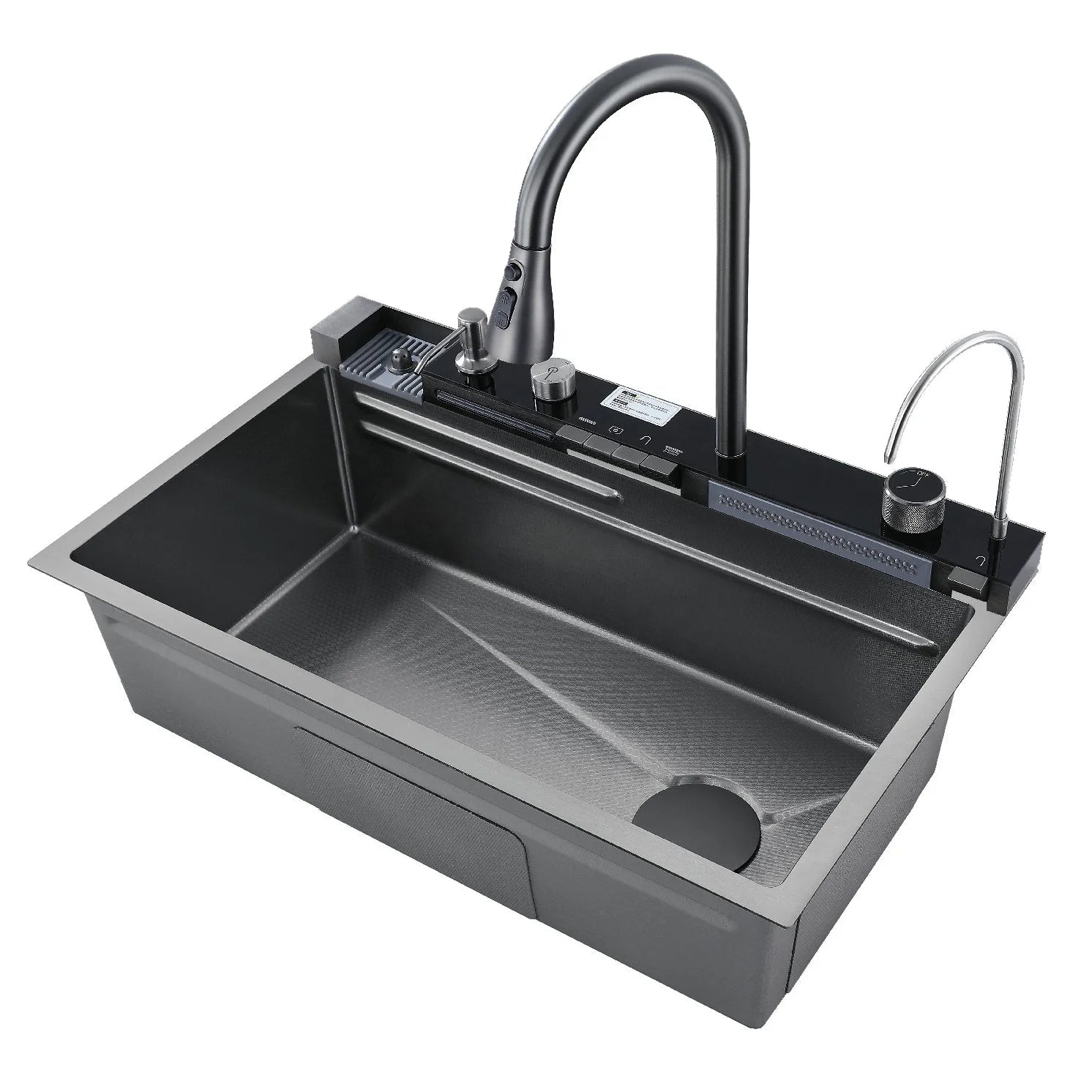 Évier de Cuisine Intelligent en Inox – Affichage Digital, Rince - Tasse, Finition Nano Noire - Cuisine Chez Nadine