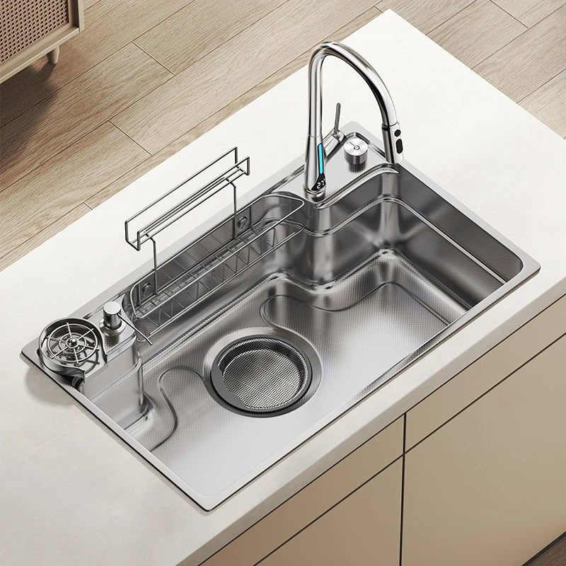 Évier simple en acier inoxydable 304 - Grand bac moulé d'une pièce pour cuisine - Cuisine Chez Nadine