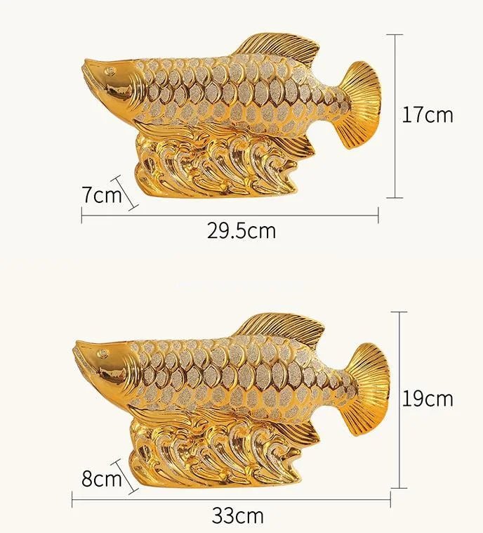Figurine Décorative en Céramique Poisson Arowana Doré - Objet d'Art pour Décoration Maison et Mariage - Cuisine Chez Nadine