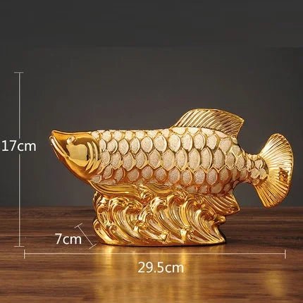 Figurine Décorative en Céramique Poisson Arowana Doré - Objet d'Art pour Décoration Maison et Mariage - Cuisine Chez Nadine