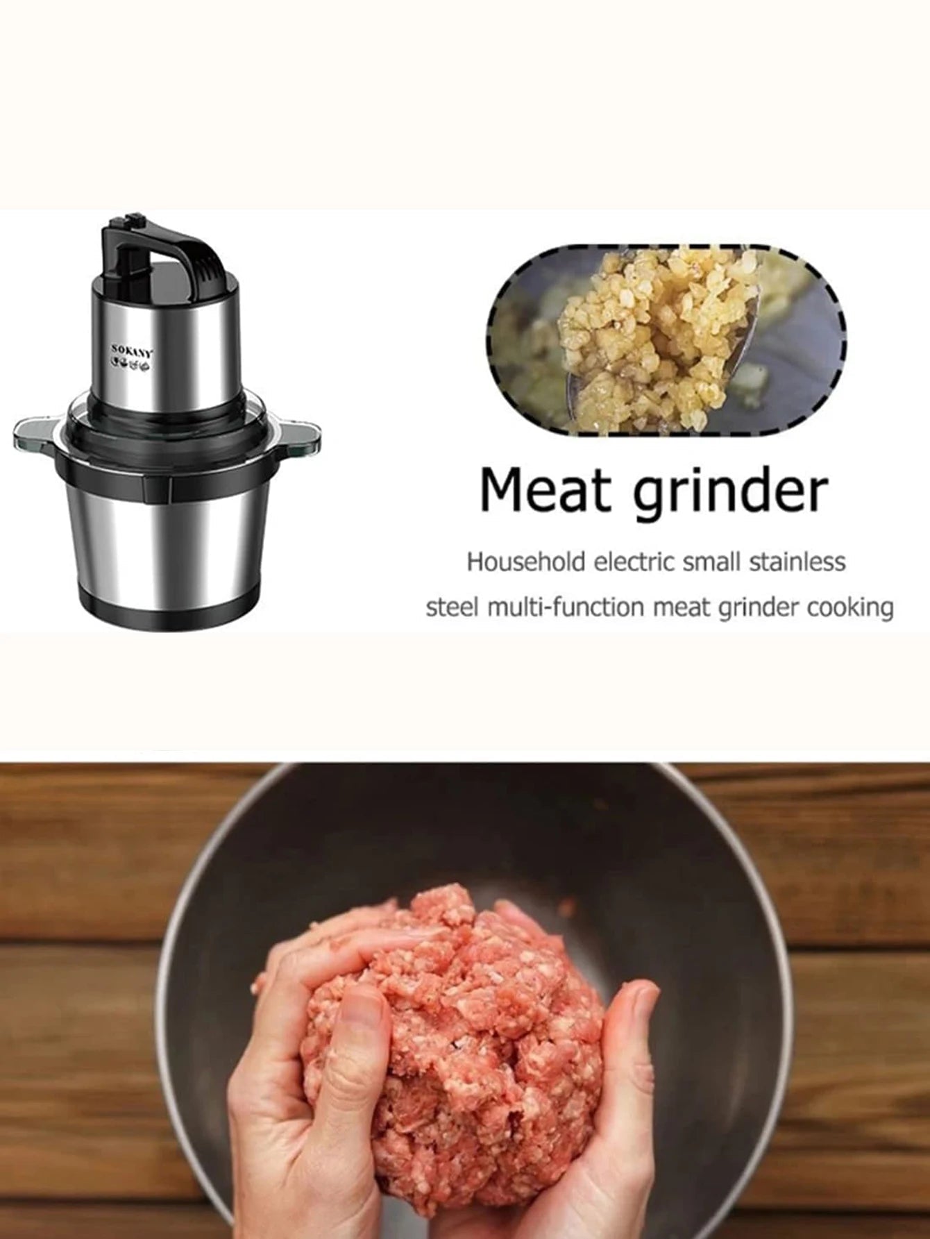 Hachoir à Viande Électrique avec Bol Inox - 2 Vitesses et 4 Lames Multifonction - Cuisine Chez Nadine