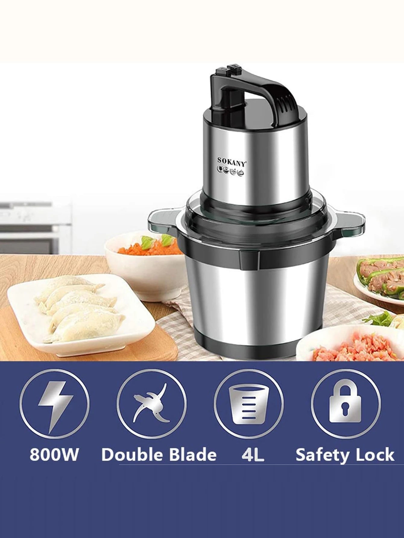 Hachoir à Viande Électrique avec Bol Inox - 2 Vitesses et 4 Lames Multifonction - Cuisine Chez Nadine