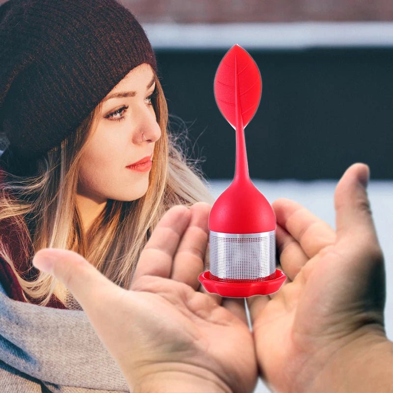 Infuseur à Thé Acier Inoxydable Mailles Fines Filtre Poignée Silicone Feuille Sans BPA Plateau Égouttoir Thé en Vrac - Cuisine Chez Nadine