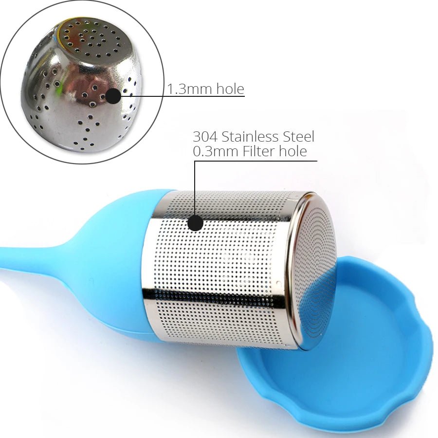 Infuseur à Thé Acier Inoxydable Mailles Fines Filtre Poignée Silicone Feuille Sans BPA Plateau Égouttoir Thé en Vrac - Cuisine Chez Nadine