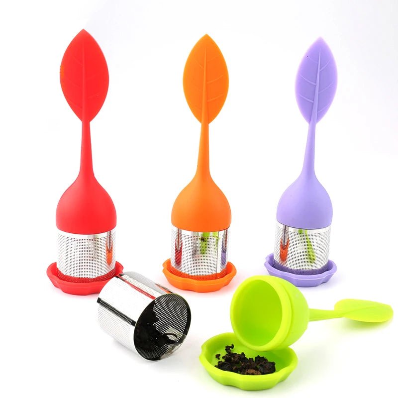 Infuseur à Thé Acier Inoxydable Mailles Fines Filtre Poignée Silicone Feuille Sans BPA Plateau Égouttoir Thé en Vrac - Cuisine Chez Nadine